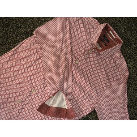 Ted Baker Other - Ted Baker London Dress‎ Shirt Size 4 L Red Geometric Button Up Long Sleeve Cuffs